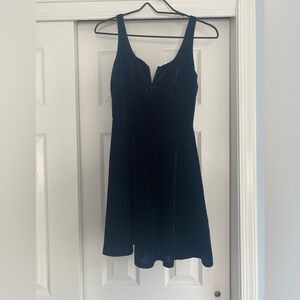 Aqua blue velvet v-neck mini dress